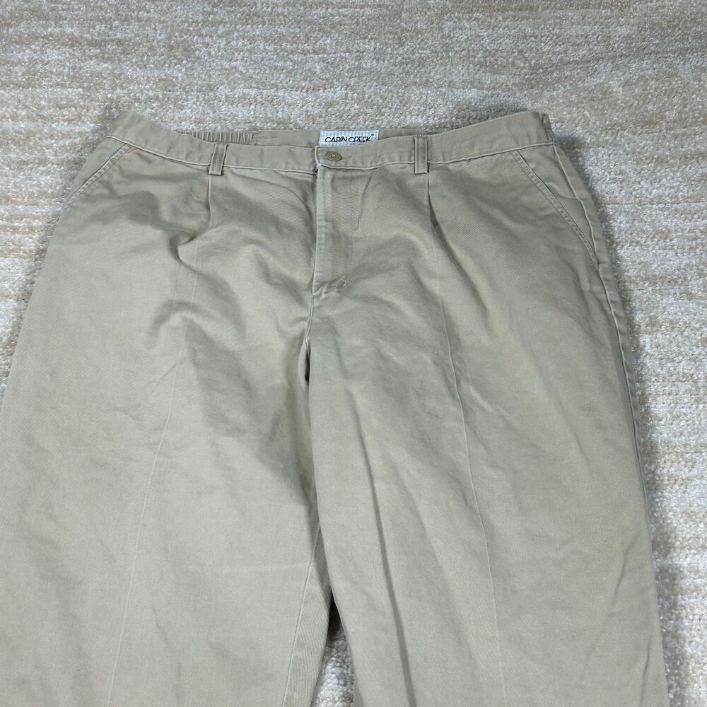 Cabin Creek Pants Womens 20W Khaki Cotton Pleated Front Elastic Back Casual